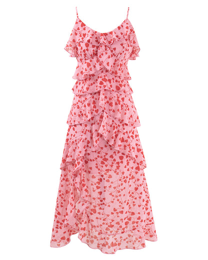 Tea break French style split floral suspender dress 2025 new slim v-neck sexy holiday style dress R0177