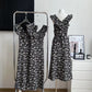 Tea break dress 2025 new dating rose island floral black dress medium-length ruffled skirt R0179