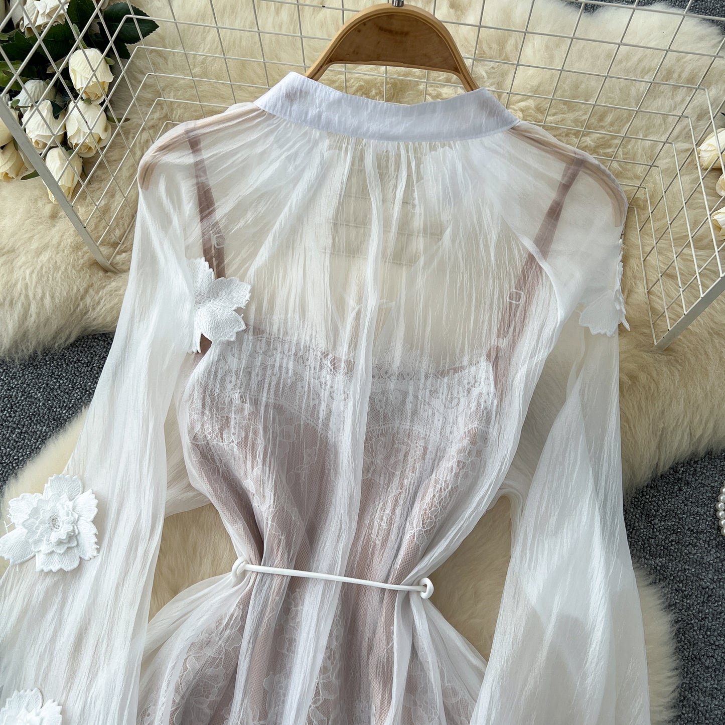 Holiday dress 2025 three-dimensional flower strap mesh skirt + suspender skirt R2261