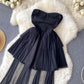 Retro elegant tube top dress dress waist temperament irregular fluffy little black dress R2253