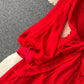 French retro V-neck lantern sleeves diamond dress with slim waist and elegant long skirt R2270