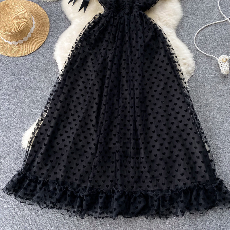 French dress fairy mesh tulle skirt slim mid-length suspender dress skirt 2025 new R2265