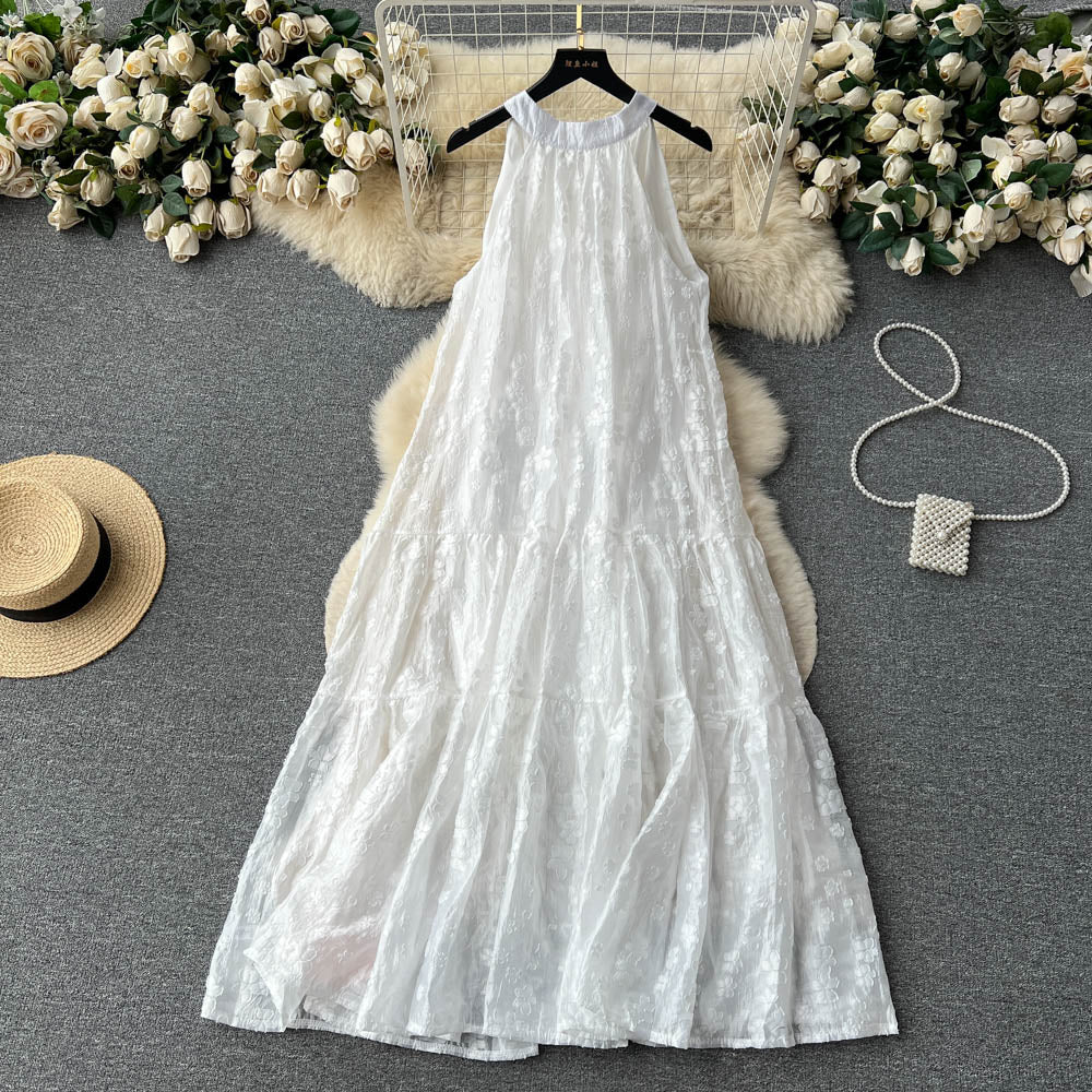 French retro new style sleeveless halter dress sexy off-shoulder long dress beach dress R2249