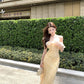 Beautiful little skirt gentle style floral yellow long skirt 2025 dress R0890