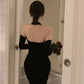 Retro halter neck velvet dress 2025 sexy temperament hip fishtail dress R1493