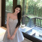 Sequined suspender dress sexy high waist slim V-neck temperament party dress R1494