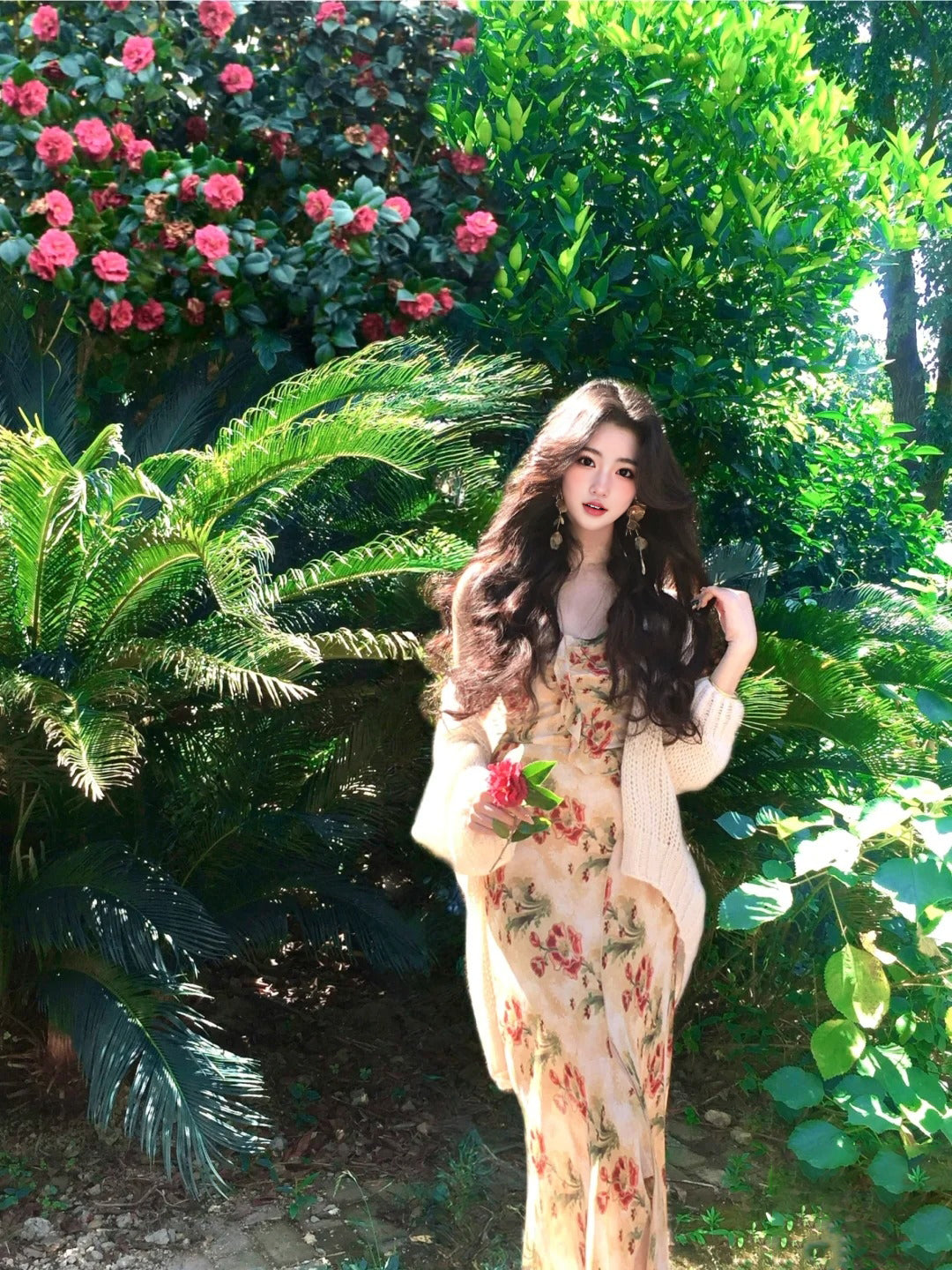 Tea break French floral dress gentle temperament beautiful hip long skirt R0636