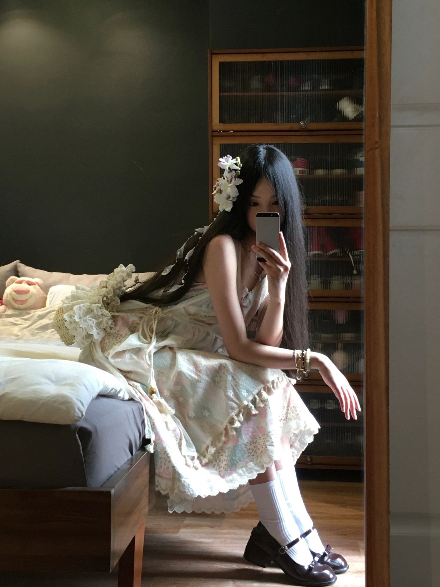 Gentle style floral suspender dress unique loose beautiful small skirt R0634