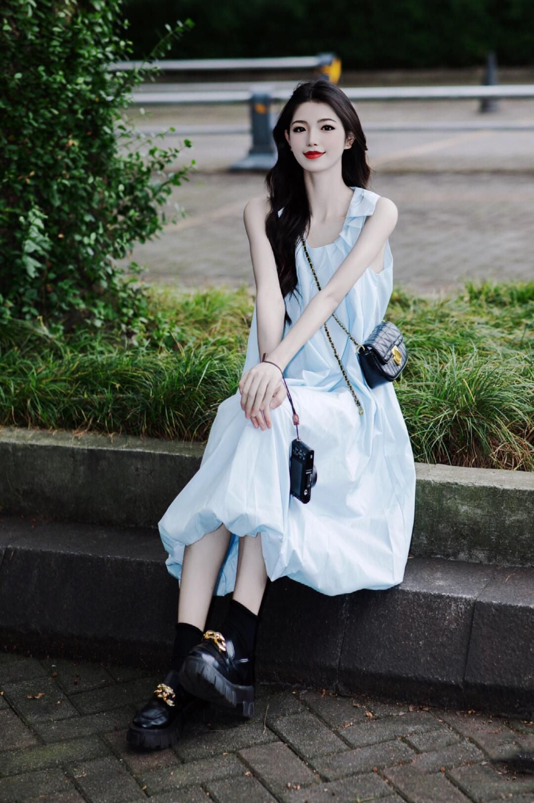 Beautiful skirt chic pleated bud long skirt niche vest dress R0767