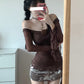 Large size French one-shoulder chic temperament slim fit top floral hip skirt two-piece set R1862