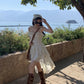 Tea break French style short front and long back suspender skirt 2025 new design irregular long skirt R0066