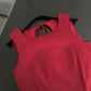 French retro little red dress with hollow back and tie-up pleated sleeveless vest dress R0037