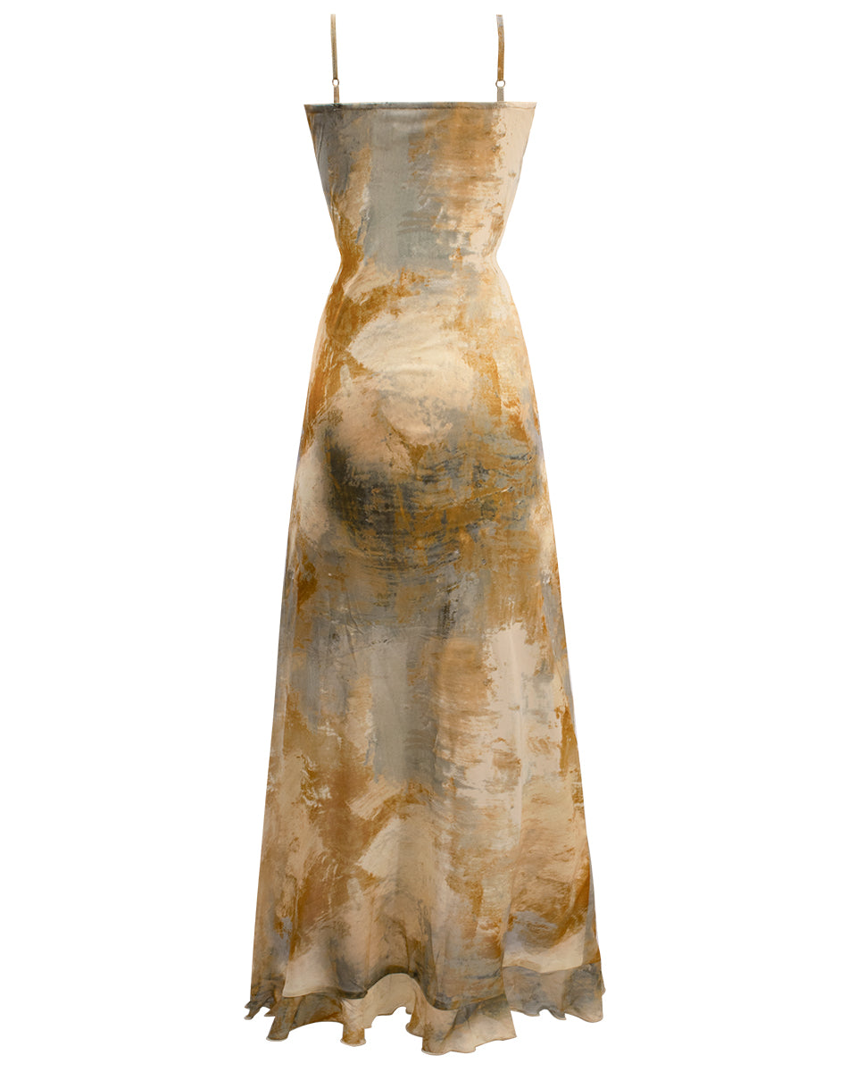 Wasteland style smudged suspender dress 2025 new holiday retro knitted irregular slit long skirt R0059