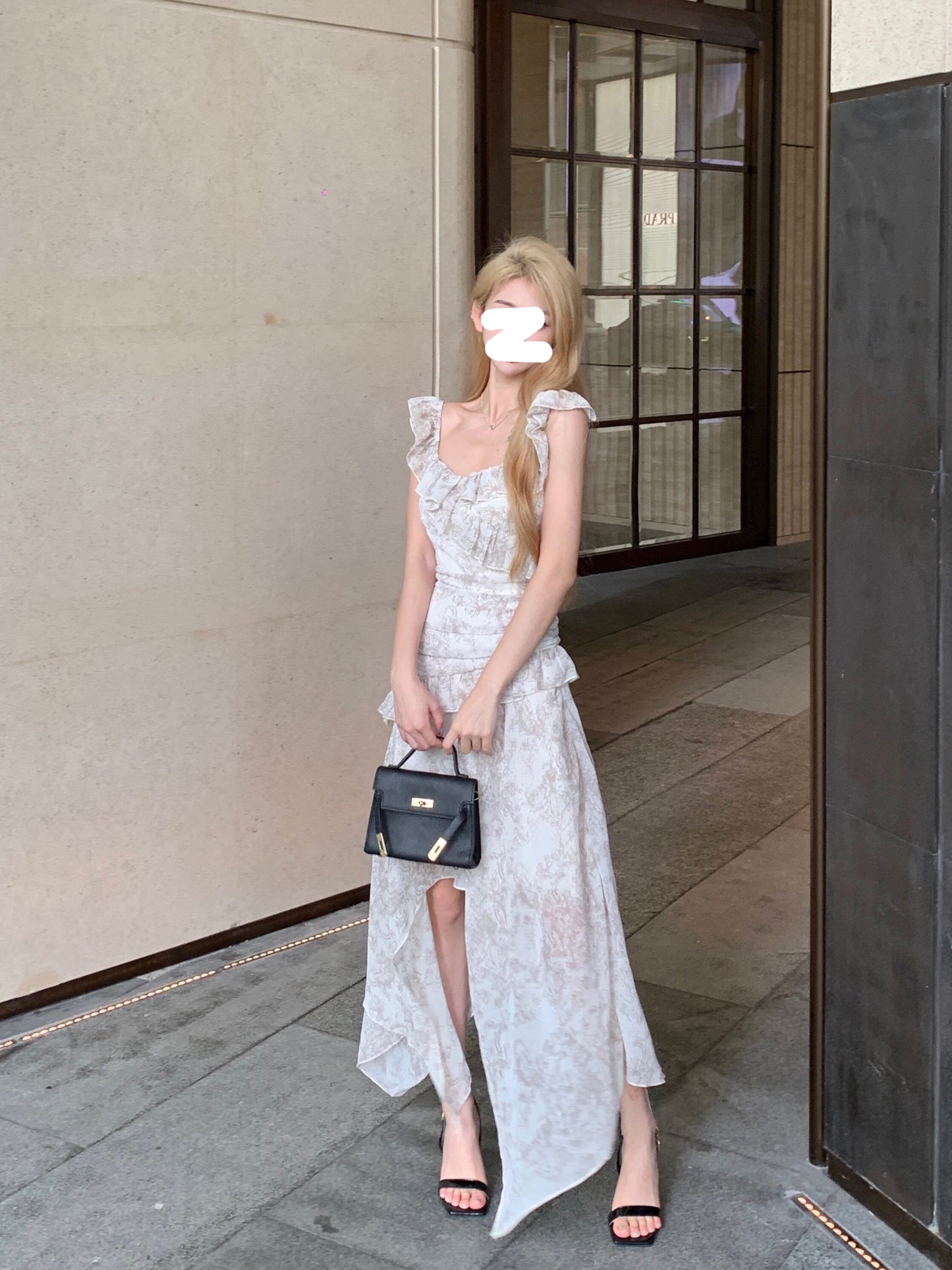 French style small flying sleeve irregular ruffle dress new style seaside holiday dress R0033