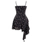 Dark pure desire niche irregular floral suspender hot girl dress R0020