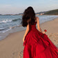 Retro red irregular ruffle sling dress 2025 new holiday temperament long dress R0042