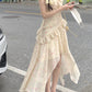 Tea break French floral dress seaside holiday style irregular fairy long dress R0035
