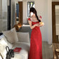 Tea break French floral dress 2025 new slim retro red holiday style long skirt R0045