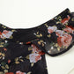 Black small flying sleeve slim floral long skirt 2025 new holiday style French retro dress R0048