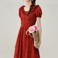 French retro red puff sleeve dress beautiful holiday dress R1934
