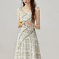 2025 Temperament Green Floral Suspender Dress Holiday Style Dress R1936