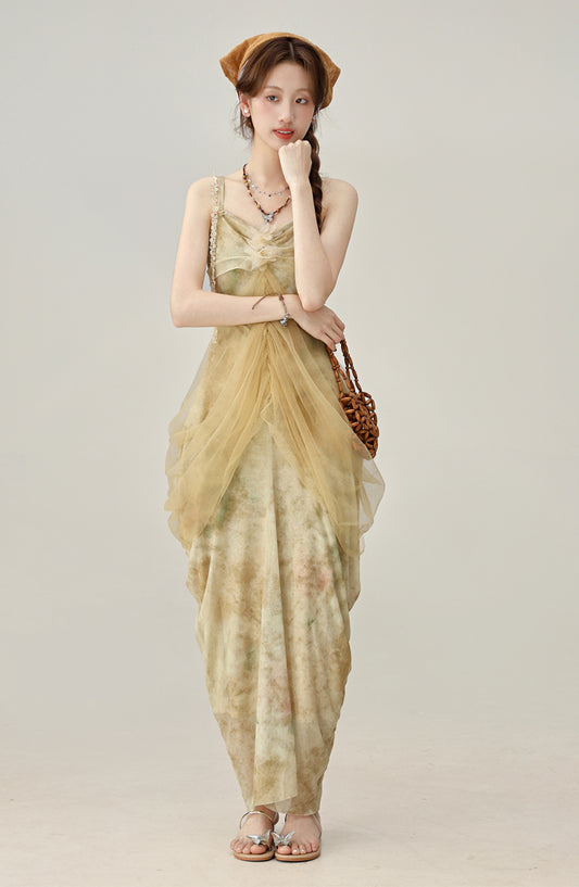 2025 new western resort style suspender dress design fishtail long skirt R1935