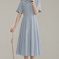 French new blue college style dress waist pleated shirt skirt R1938