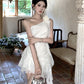 Birthday dress high-end party dress niche irregular chiffon off-shoulder dress R1806