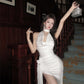 Irregular design white satin halter neck dress sexy backless slim temperament skirt R1811