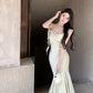 French satin sling collar fishtail suspender dress slim fit temperament dress long skirt R1805