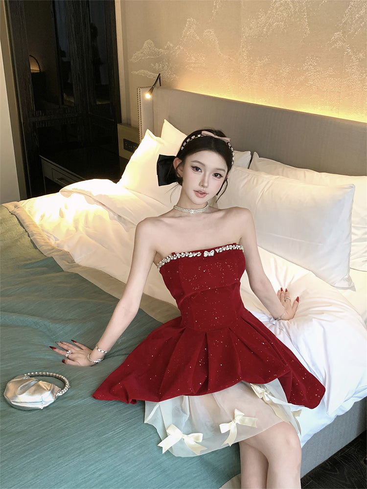 Birthday party small dress skirt high-end niche princess skirt tutu skirt red tube top dress R1814