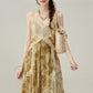 Han element retro floral lace stitching suspender dress holiday long dress R1973