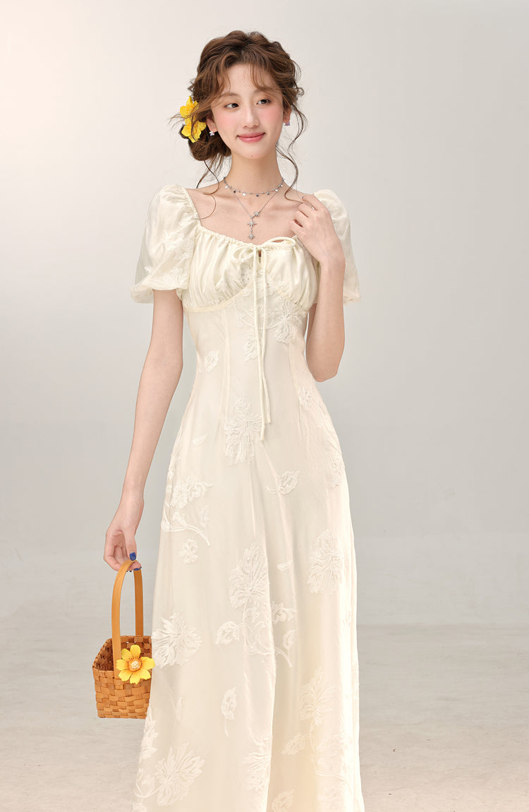 French style high-grade apricot dress women's new style small long skirt R1972