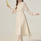 French gentle style apricot long sleeve dress women's new waist skirt R1971