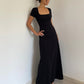 Summer French Square Neck Dress Slim Fit Short Sleeves Knee-Length Temperament Long Dress R3028