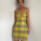 Show body American hot girl sexy yellow plaid soft a-line suspender skirt holiday dress R3033