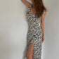 French retro floral tight slit suspender dress slim sexy mid-length skirt over the knee skirt R3036