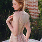 French Sweet Printed Strapless Fishbone Pink Slimming Dress R5106