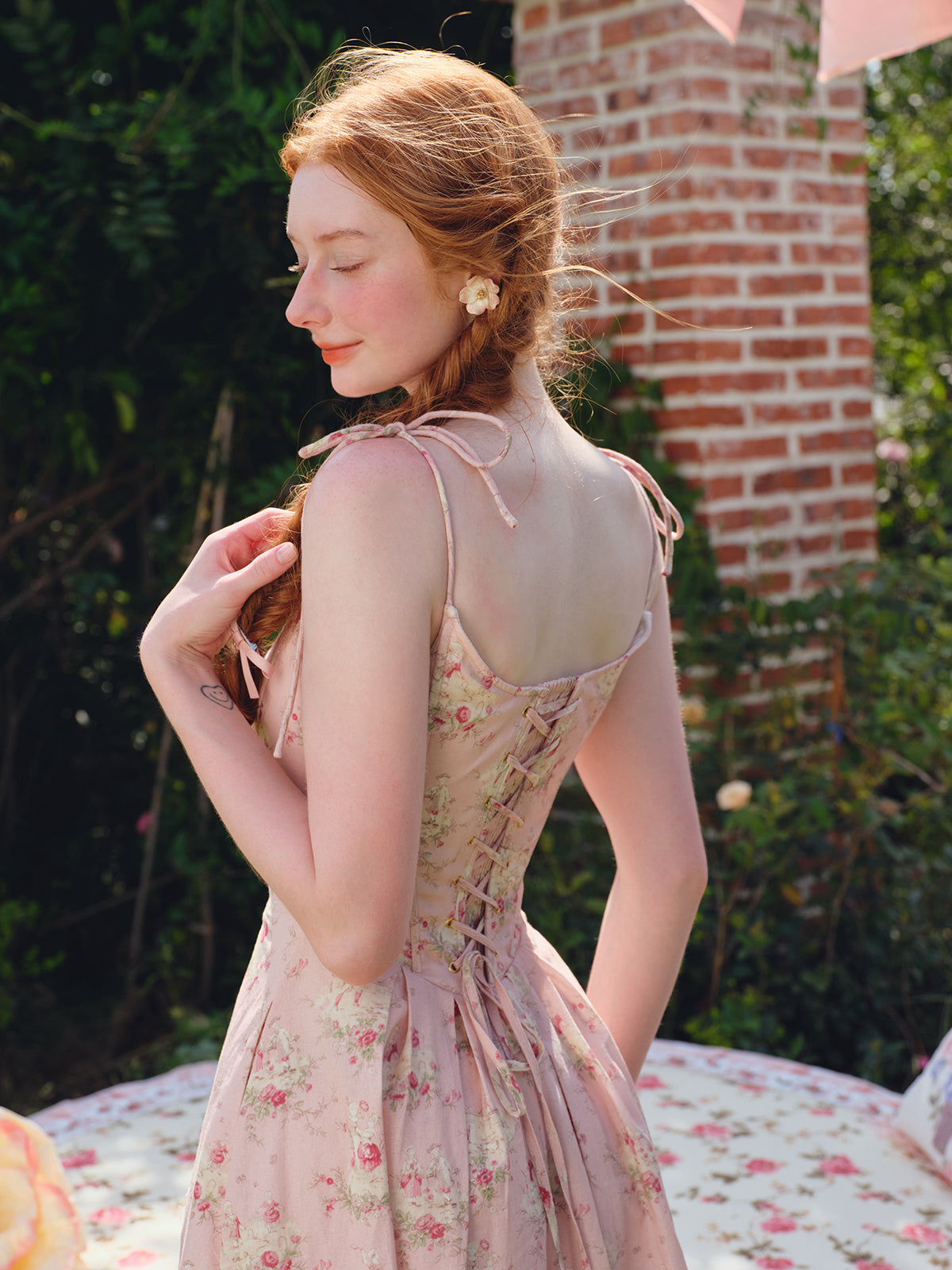 French Sweet Printed Strapless Fishbone Pink Slimming Dress R5106