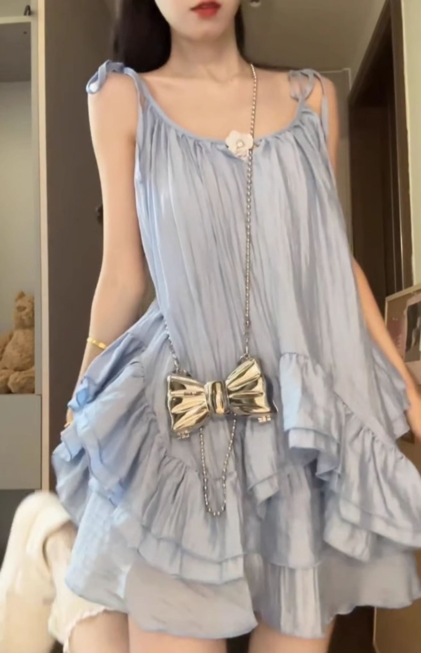 Suit blue suspender dress short skirt skirt summer outfit matching a complete set R0795