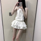 Gentle temperament beautiful white halter neck top puffy skirt two-piece set R0842