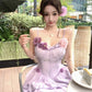 Purple suspender dress 2025 new style waist slim cake short skirt R0667