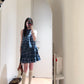 Retro blue sleeveless halter dress with ruffles, gentle temperament, loose A-line short skirt R0673
