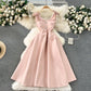 Banquet high-end palace style dress temperament V-neck waist slimming exquisite dress R2148