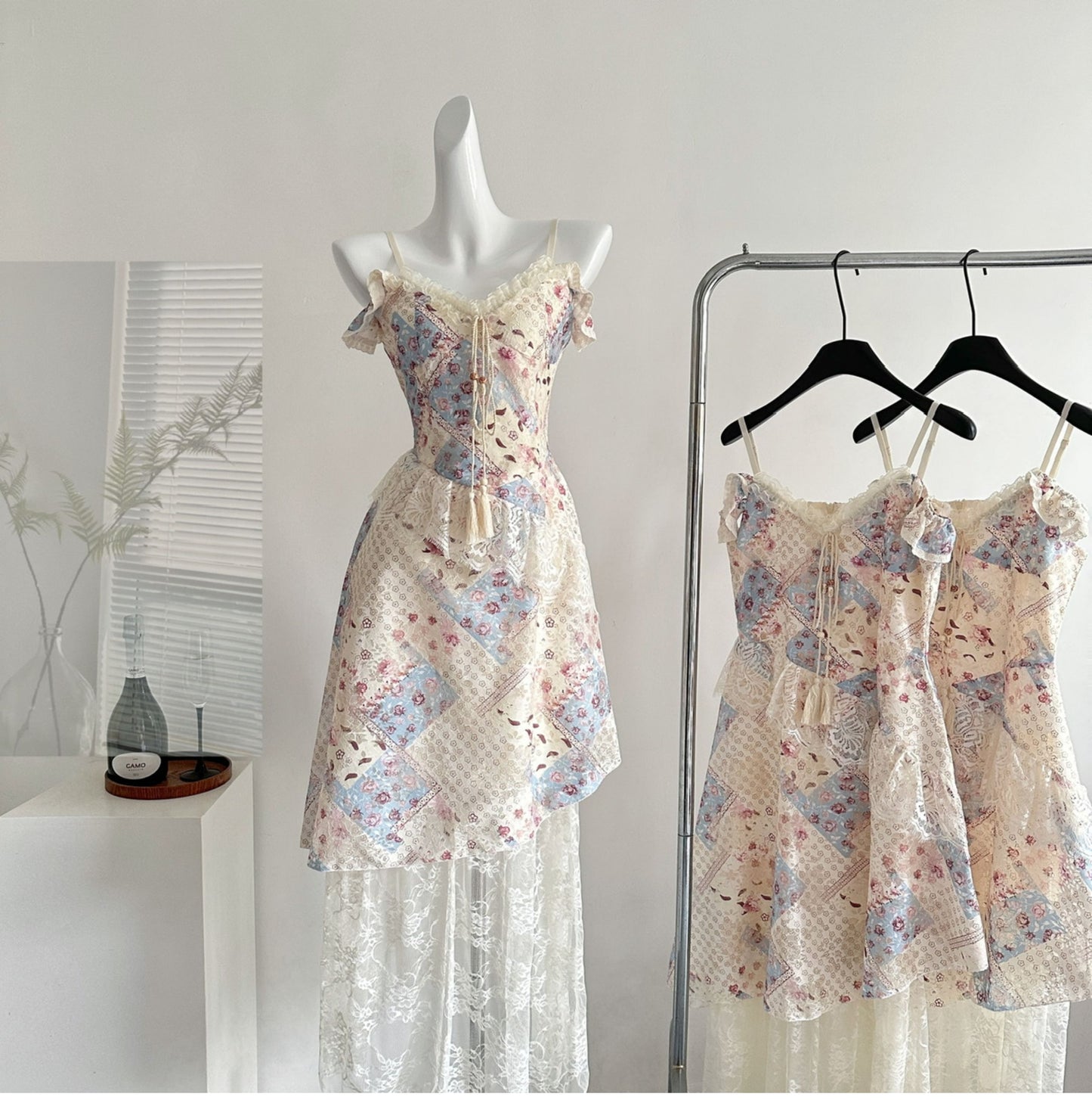 Summer gentle slim fit floral irregular long skirt R2122