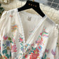 French dress sweet lace V-neck buttoned slim long design print dress R2141
