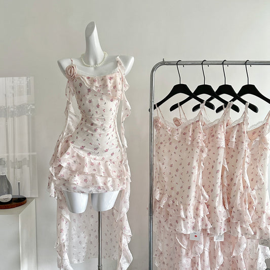 Summer sweet floral waist slim dress R2126