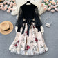 French knitted stitching embroidered mesh dress with tie waist temperament fairy dress R2160