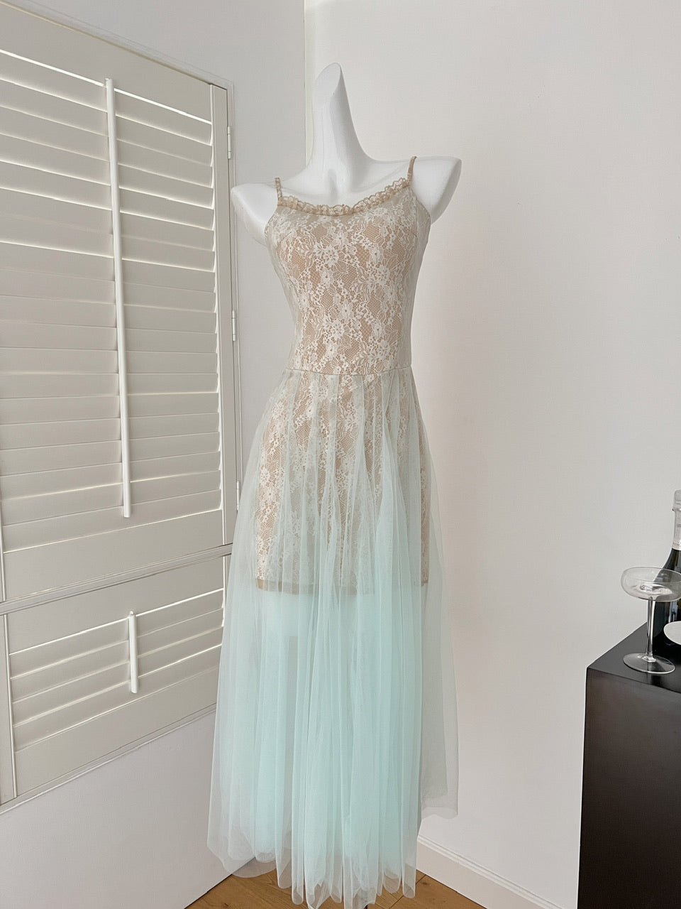 Mesh suspender dress 2025 new lace splicing long skirt high-end skirt R2169