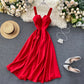 2025 new design V-neck backless retro solid color waist slimming dress R2157